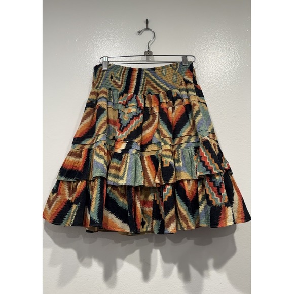 Lauren Ralph Lauren Southwestern Print Ruffle Skirt Colorful Western Global Boho - Picture 2 of 7